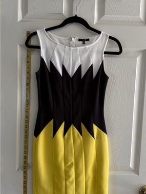 Colorblock Sheath Dress in White, Black & Yellow